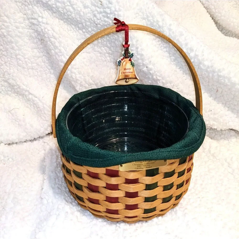 Longaberger 2003 Christmas Caroling Basket Liner Protector Bell Tie-On USA